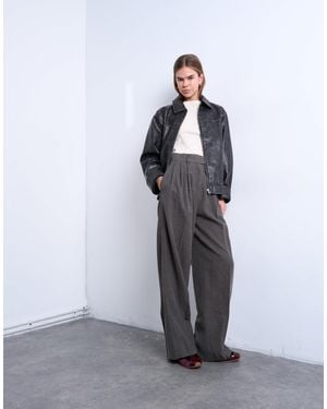 TOPSHOP High Waisted Two Pleat Herringbone Pleated Front Trouser - Gray