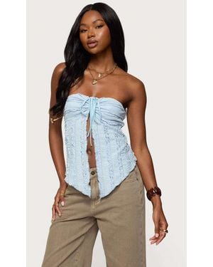 Edikted Textured Ruffle Split Front Strapless Top - White