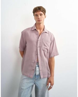TOPMAN Oversized Fit Overhemd Met Textuur En Korte Mouwen - Paars