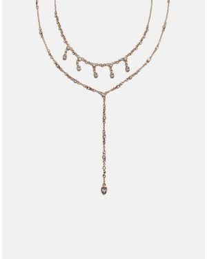Stradivarius Collana Lariat Con Strass Dorata - Neutro
