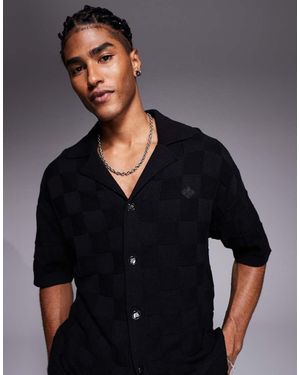 The Couture Club Co-Ord Knitted Checkerboard Shirt - Black