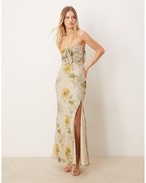 ASOS Satin Bust Bow Front Chiffon Maxi Dress - Natural