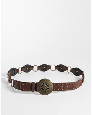 Reclaimed Vintage Link Disc Western Faux Leather Belt - Brown
