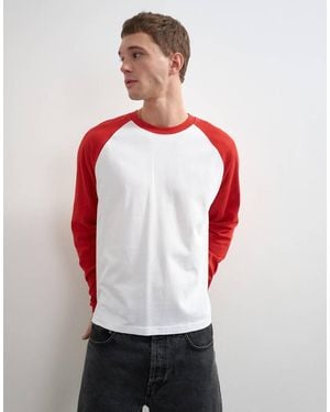 TOPMAN T-Shirt Raglan Corta A Maniche Lunghe Vestibilità Comoda - Rosso