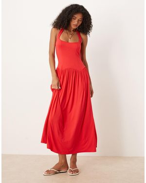 ASOS Halter Dropped Waist Midi Dress - Red