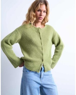 TOPSHOP Knitted Easy Ribbed Relaxed Cardigan - Green