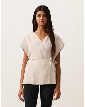 Oysho 100% Linen Wrap Tie Shirt - Natural