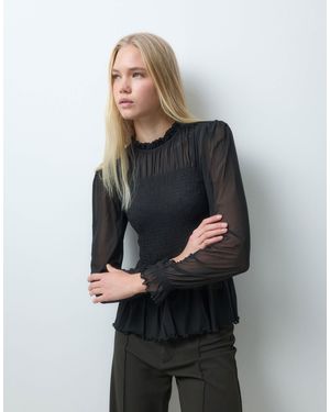 Jdy Mesh Shirred Blouse - Gray
