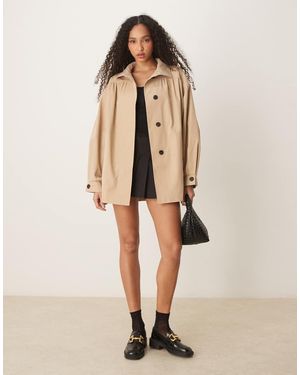ASOS Trench Taglio Corto Color Pietra Con Spalle Raccolte - Neutro