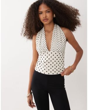 Abercrombie & Fitch Mesh Multiway Tie-up Plunge Neck Top - White