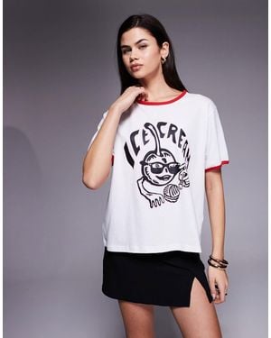 ICECREAM Cherry Print Ringer T-Shirt - Gray
