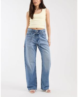 River Island Tie Detail Waist Wide Leg Jeans - Blue