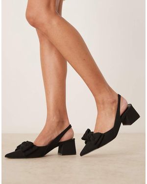 ASOS Symphony Bow Slingback Mid Block Heeled Shoes - Natural