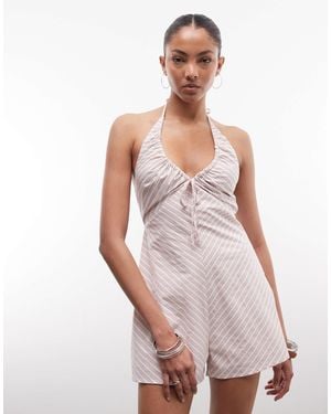 Daisy Street V Neck Tie Front Playsuit - White