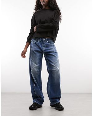 TRUE RELIGION Jeans Barrel Baggy Bailey Western Con Borchie - Blu
