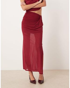 ASOS Semi Sheer Mesh Twist Detail Maxi Skirt - Red