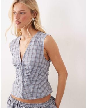 Mango Cumin Ruched Sleeveless Top Co-Ord - Blue