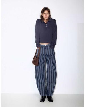 Pull&Bear Striped Barrel Jeans - Blue