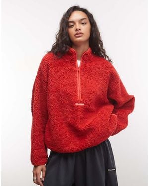 Collusion 1/4 Zip Fleece Borg Jacket - Red