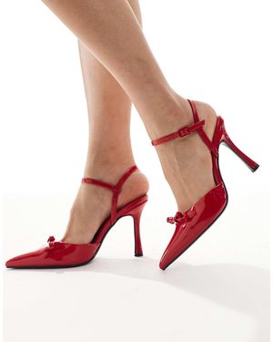 Glamorous Slingback Heeled Shoes With Bow - Red