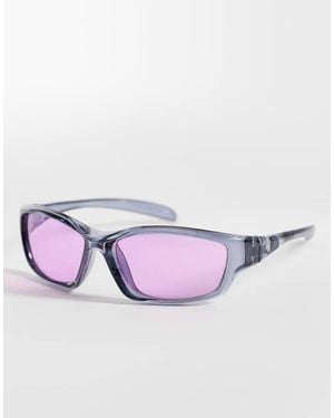 ASOS Wrap Sunglasses With Crystal Frame And Purple Lens