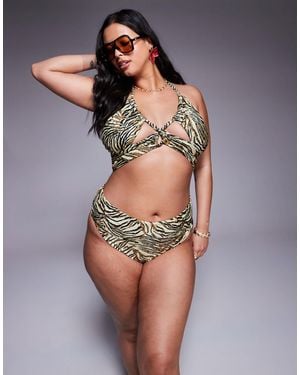 ASOS Asos design curve – gia – bikinihose mit animal-print, hohem beinausschnitt und hohem bund - Mehrfarbig