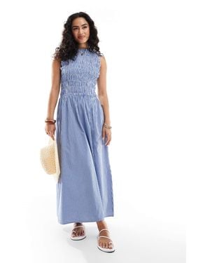 ONLY Dropped Waist Shirred Maxi Dress - Blue