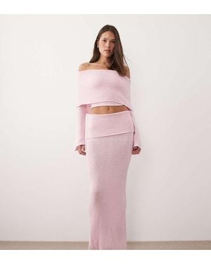 Wanderdoll Yasmin Boucle Knit Dramatic Foldover Maxi Skirt Co-Ord - Pink