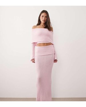 Wanderdoll Falda Larga Rosa Pastel Con Cintura Ancha Plegada De Punto De Bouclé Yasmin De (Parte De Un Conjunto)