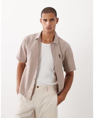 Abercrombie & Fitch – kurzärmliges oversize-hemd mit kleinem karomuster - Natur