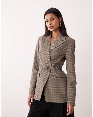 Y.A.S Blazer Sartoriale Marrone A Quadri Con Cintura