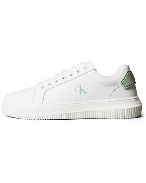 Calvin Klein Sneakers Stringate Bianche E Verdi Con Suola Spessa Cupsole - Bianco