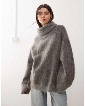 Weekday Premium Wool & Mohair Blend Oversized Turtle Neck Jumper - Grey