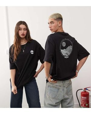 Timberland T-Shirt Nera Oversize Con Stampa Stilizzata Di Montagna - Nero
