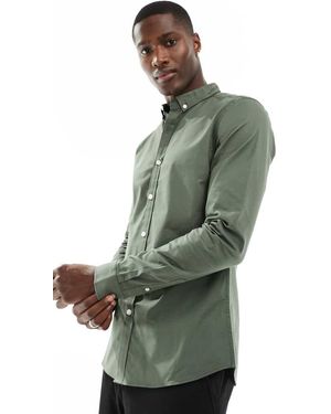 New Look Muscle Fit Overhemd Met Lange Mouwen - Groen