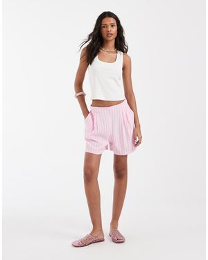 JJXX Pantalones Cortos Rosas A Rayas De Mezcla De Lino - Rojo