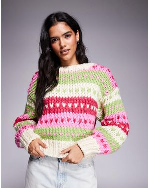 Kiwi & Co Gingerbread Contains Wool Hand Knitted Heart Fairisle Knit Sweater - Multicolour
