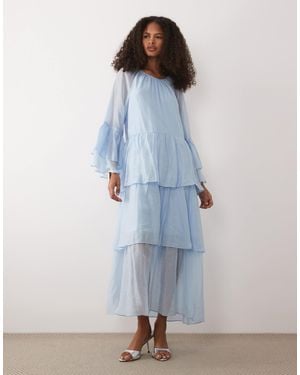 Y.A.S Volume Tiered Maxi Boho Dress - Blue
