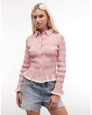 Daisy Street Blusa A Maniche Lunghe Arricciata A Quadri - Rosa