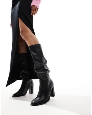 London Rebel London Rebel Maggie Wide Fit Slouchy Block Heel Boots - Black