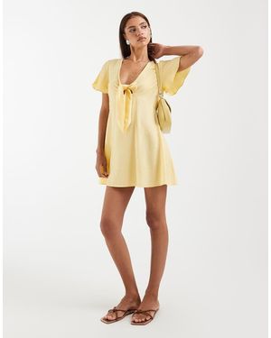 Vero Moda Crinkle Textured Woven Tie Front Mini Dress - Yellow