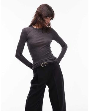 ARKET Merino Wool Knitted Semi Sheer Long Sleeve Top - Blue