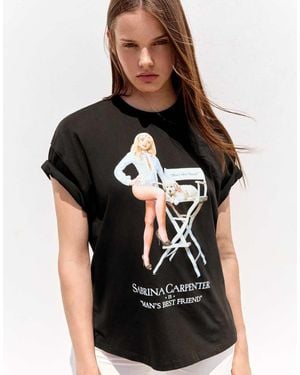 Bershka Sabrina Carpenter Oversize Print T-shirt - Black