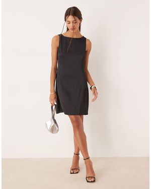 Vila Slash Neck Satin Mini Dress - Black