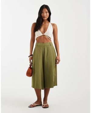 ASOS Petite Tailored Culotte Pants With Linen - Green