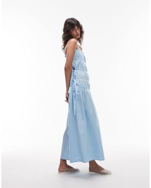 TOPSHOP Ruched Panel Midi Dress With Tie Sides - Blue