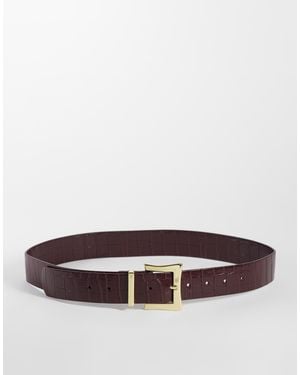 ASOS Ceinture épaisse à boucle carrée pour hanches et taille en bordeaux effet croco - Marron