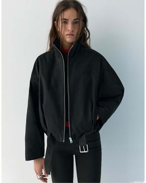 Pull&Bear Balloon Bomber Jacket - Black