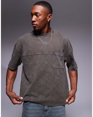 ASOS T-Shirt Oversize Squadrata Lavaggio Marrone Scuro Con Dettaglio Con Pannelli - Grigio