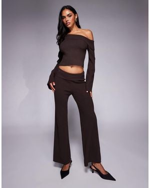 Princess Polly Try Me Ribbed Knit Fold Over Wide Leg Pants Co-ord - Purple
